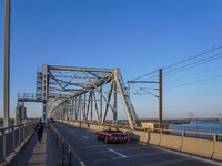 The old bridge over the Little Belt is seen in Kongebro Middelfart, Fyn, Denmark, on May 2, 2024. (