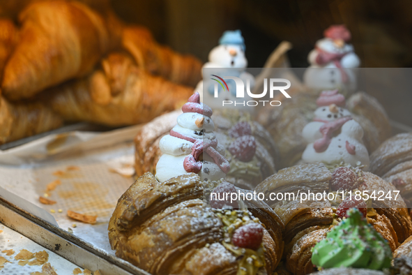 KRAKOW, POLAND - DECEMBER 10:   
An assortment of croissants displayed in a pastry shop in Krakow's Old Town, on December 10, 2024 in Krakow...