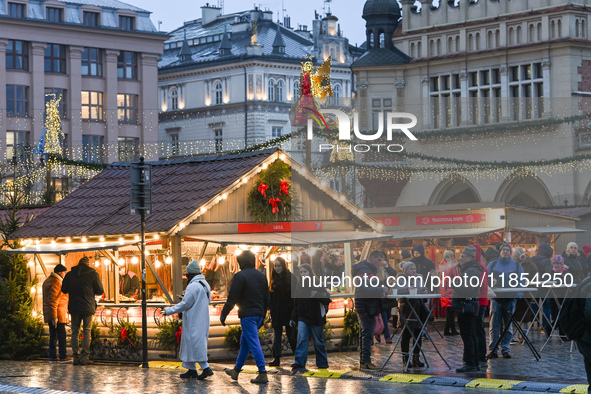 KRAKOW, POLAND - DECEMBER 10:   
A view of the Christmas Market in Krakow’s UNESCO-listed Market Square, with festive stalls and holiday dec...