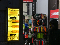 KRAKOW, POLAND - DECEMBER 10:   
A currency exchange shop in Krakow displays only selling rates, a practice that has been common in the city...