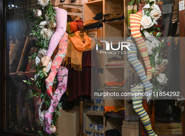 KRAKOW, POLAND - DECEMBER 10:   
A view of stockings displayed in a shop on Florianska Street in Krakow’s UNESCO-listed Old Town, on Decembe...