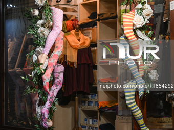 KRAKOW, POLAND - DECEMBER 10:   
A view of stockings displayed in a shop on Florianska Street in Krakow’s UNESCO-listed Old Town, on Decembe...