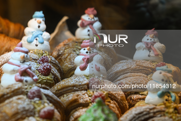 KRAKOW, POLAND - DECEMBER 10:   
An assortment of croissants displayed in a pastry shop in Krakow's Old Town, on December 10, 2024 in Krakow...