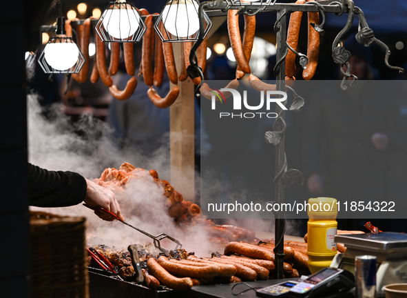 KRAKOW, POLAND - DECEMBER 10:   
 Traditional Polish food on display at the Christmas Market in Krakow's UNESCO-listed Market Square, on Dec...