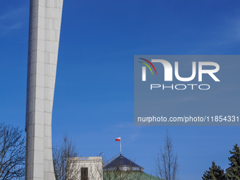 The Parliament of Poland building is on Wiejska Street in Warsaw, Poland, on March 30, 2024. (