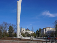 The Parliament of Poland building is on Wiejska Street in Warsaw, Poland, on March 30, 2024. (