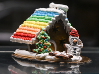 KRAKOW, POLAND - DECEMBER 10:   
A Christmas Cake composition made from traditional Christmas gingerbread displayed in a pastry shop in Krak...