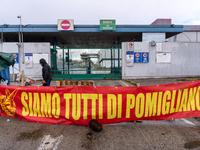 Presidium of Trasnova workers is in Pomigliano d'Arco, Italy, on december 10, 2024, where the banner reads, ''Stellantis, the French colossu...