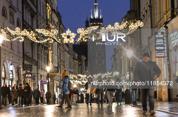 KRAKOW, POLAND - DECEMBER 10:   
A view of Christmas decorations along Florianska Street in Krakow’s UNESCO-listed Old Town, showcasing fest...