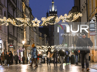 KRAKOW, POLAND - DECEMBER 10:   
A view of Christmas decorations along Florianska Street in Krakow’s UNESCO-listed Old Town, showcasing fest...