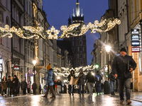 KRAKOW, POLAND - DECEMBER 10:   
A view of Christmas decorations along Florianska Street in Krakow’s UNESCO-listed Old Town, showcasing fest...