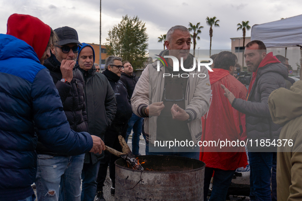 Presidium of Trasnova workers is in Pomigliano d'Arco, Italy, on december 10, 2024, where the banner reads, ''Stellantis, the French colossu...