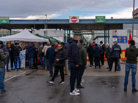 Presidium of Trasnova workers is in Pomigliano d'Arco, Italy, on december 10, 2024, where the banner reads, ''Stellantis, the French colossu...