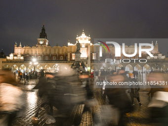 KRAKOW, POLAND - DECEMBER 10:   
A view of the Sukiennice (Cloth Hall) in Krakow’s bustling UNESCO-listed Market Square, on December 10, 202...