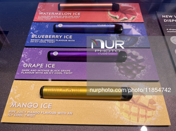 Disposable vapes are at a duty-free shop at Zayed International Airport in Abu Dhabi, United Arab Emirates, on March 28, 2024. 