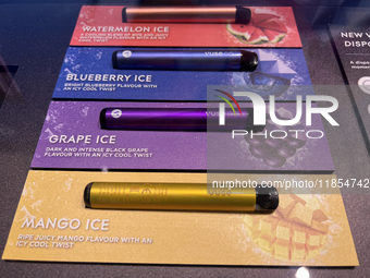 Disposable vapes are at a duty-free shop at Zayed International Airport in Abu Dhabi, United Arab Emirates, on March 28, 2024. (