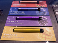 Disposable vapes are at a duty-free shop at Zayed International Airport in Abu Dhabi, United Arab Emirates, on March 28, 2024. (