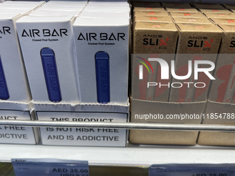 Tobacco products are displayed at a duty-free shop at Zayed International Airport in Abu Dhabi, United Arab Emirates, on March 28, 2024. (