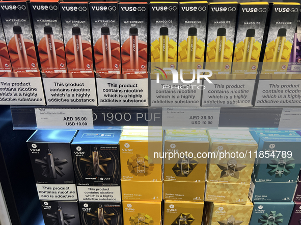 Tobacco products are displayed at a duty-free shop at Zayed International Airport in Abu Dhabi, United Arab Emirates, on March 28, 2024. 