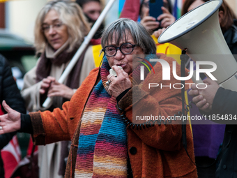 Luisa Morgantini protests with pacifists against the increase in military spending and in favor of human rights in Piazza Capranica near the...