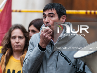 The deputy Nicola Fratoianni participates in a protest by pacifists against the increase in military spending and in favor of human rights i...