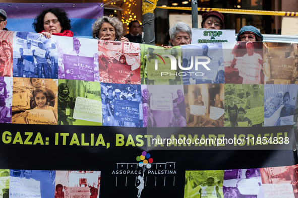 Pacifists protest against the increase in military spending and in favor of human rights in Piazza Capranica near the Chamber of Deputies Pi...