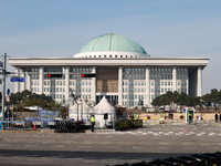 A view of the National Assembly in Seoul, South Korea, on December 11, 2024, a week after President Yoon Suk-yeol's declaration of martial l...