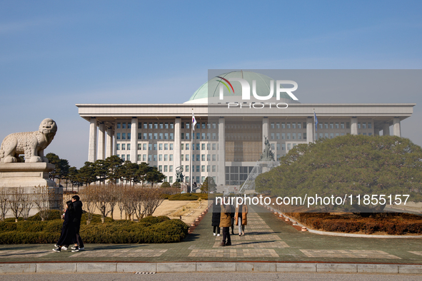 A view of the National Assembly in Seoul, South Korea, on December 11, 2024, a week after President Yoon Suk-yeol's declaration of martial l...