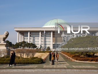 A view of the National Assembly in Seoul, South Korea, on December 11, 2024, a week after President Yoon Suk-yeol's declaration of martial l...