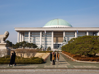 A view of the National Assembly in Seoul, South Korea, on December 11, 2024, a week after President Yoon Suk-yeol's declaration of martial l...