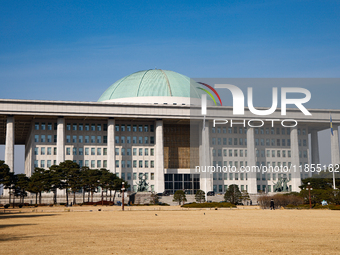 A view of the National Assembly in Seoul, South Korea, on December 11, 2024, a week after President Yoon Suk-yeol's declaration of martial l...