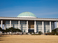 A view of the National Assembly in Seoul, South Korea, on December 11, 2024, a week after President Yoon Suk-yeol's declaration of martial l...