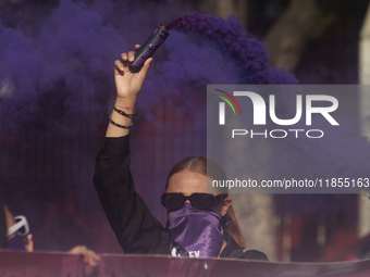 Victims of sexual and digital violence demonstrate outside the National Polytechnic Institute in Mexico City, Mexico, on December 10, 2024,...