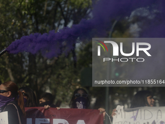 Victims of sexual and digital violence demonstrate outside the National Polytechnic Institute in Mexico City, Mexico, on December 10, 2024,...