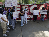 Victims of sexual and digital violence demonstrate outside the National Polytechnic Institute in Mexico City, Mexico, on December 10, 2024,...