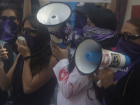 Victims of sexual and digital violence demonstrate outside the National Polytechnic Institute in Mexico City, Mexico, on December 10, 2024,...