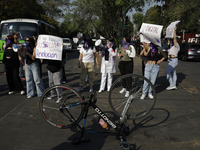 Victims of sexual and digital violence demonstrate outside the National Polytechnic Institute in Mexico City, Mexico, on December 10, 2024,...