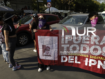 Victims of sexual and digital violence demonstrate outside the National Polytechnic Institute in Mexico City, Mexico, on December 10, 2024,...