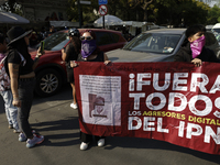 Victims of sexual and digital violence demonstrate outside the National Polytechnic Institute in Mexico City, Mexico, on December 10, 2024,...