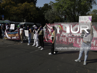 Victims of sexual and digital violence demonstrate outside the National Polytechnic Institute in Mexico City, Mexico, on December 10, 2024,...