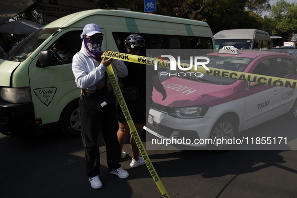 Victims of sexual and digital violence demonstrate outside the National Polytechnic Institute in Mexico City, Mexico, on December 10, 2024,...