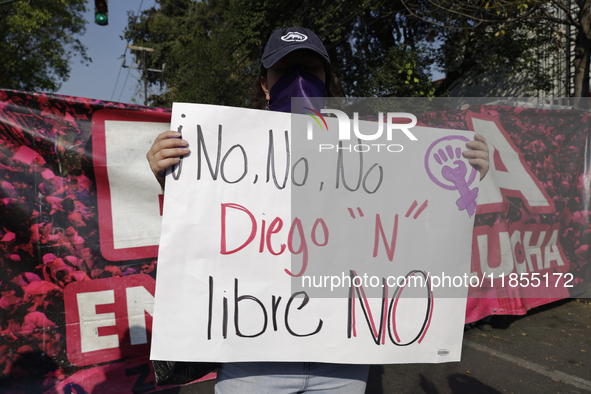 Victims of sexual and digital violence demonstrate outside the National Polytechnic Institute in Mexico City, Mexico, on December 10, 2024,...