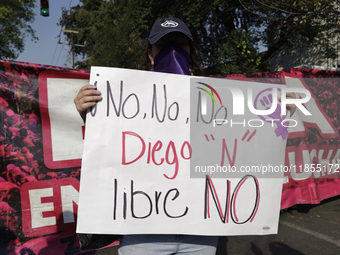 Victims of sexual and digital violence demonstrate outside the National Polytechnic Institute in Mexico City, Mexico, on December 10, 2024,...