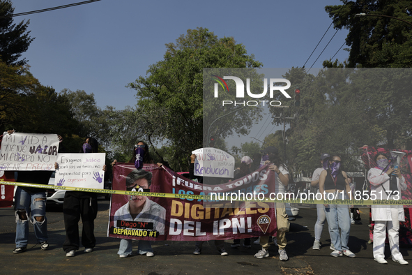 Victims of sexual and digital violence demonstrate outside the National Polytechnic Institute in Mexico City, Mexico, on December 10, 2024,...