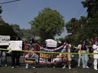 Victims of sexual and digital violence demonstrate outside the National Polytechnic Institute in Mexico City, Mexico, on December 10, 2024,...