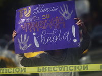 Victims of sexual and digital violence demonstrate outside the National Polytechnic Institute in Mexico City, Mexico, on December 10, 2024,...