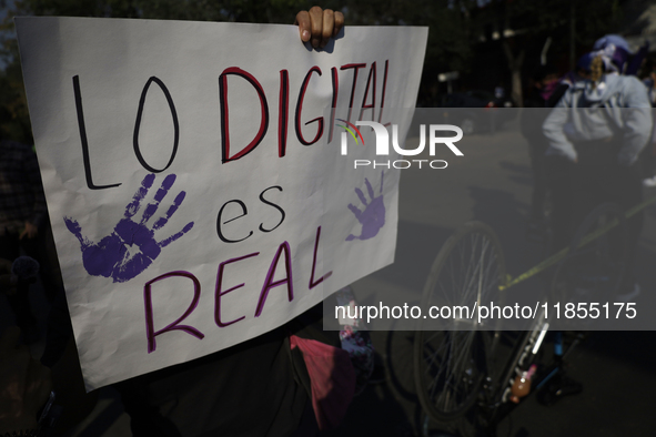 Victims of sexual and digital violence demonstrate outside the National Polytechnic Institute in Mexico City, Mexico, on December 10, 2024,...