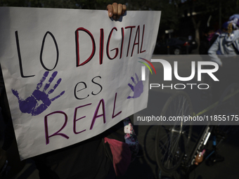 Victims of sexual and digital violence demonstrate outside the National Polytechnic Institute in Mexico City, Mexico, on December 10, 2024,...