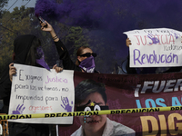 Victims of sexual and digital violence demonstrate outside the National Polytechnic Institute in Mexico City, Mexico, on December 10, 2024,...