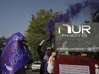 Victims of sexual and digital violence demonstrate outside the National Polytechnic Institute in Mexico City, Mexico, on December 10, 2024,...